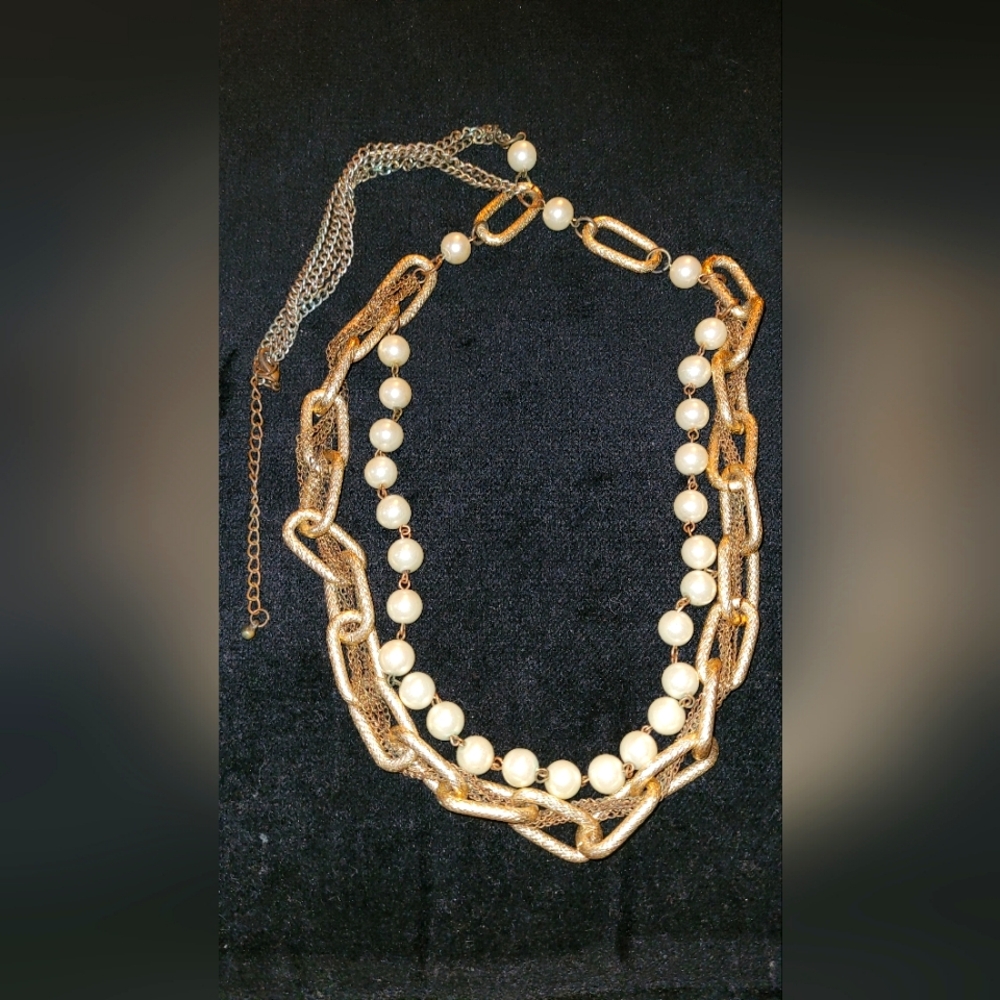 Gold & White Pearl Statement Necklace